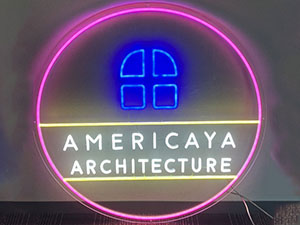 LEDネオン看板（ネオンサイン）アクリル板 カットタイプ製作事例 AMERICAYA ピンク ブルー 白 イエロー
